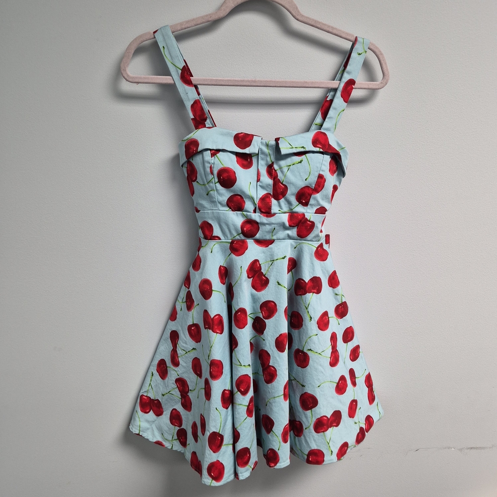 Lost And Found Blue Cherry Print A Line Dress - Picture 6 of 6